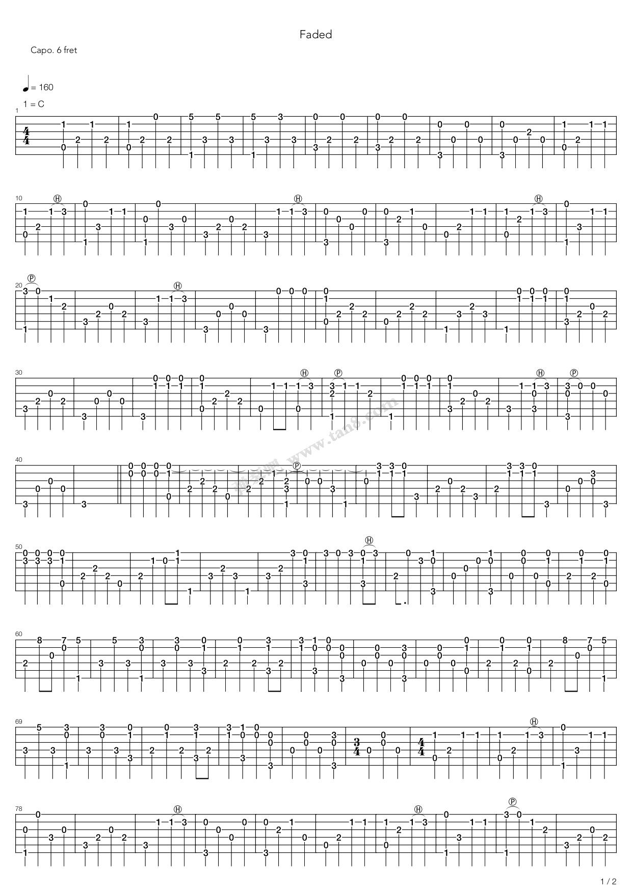 Faded by Alan Walker solo Guitar Tabs Chords Solo Notes Sheet Music Free