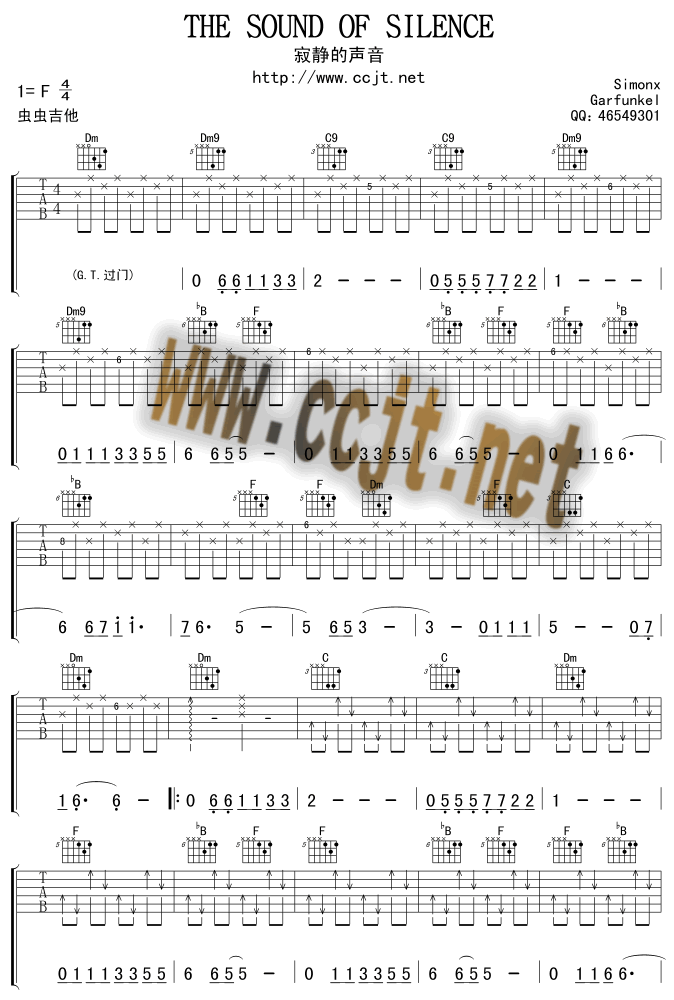 The Sound Of Silence by Simon And Garfunkel Version2 Guitar Tabs Chords Solo Notes Sheet Music Free