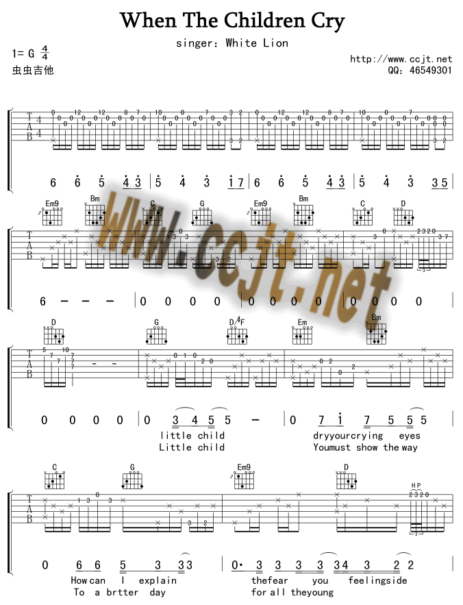 When The Children Cry by White Lion Guitar Tabs Chords Notes Sheet Music Free