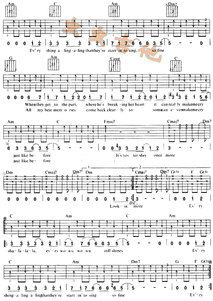 Yesterday Once More by Carpenter Guitar Sheet Music Free