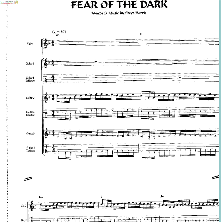 Fear Of The Dark by Iron Maiden Guitar Sheet Music Free