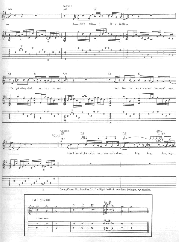 Koncking on the heaven's door by Bob Dylan Guitar Sheet Music Free