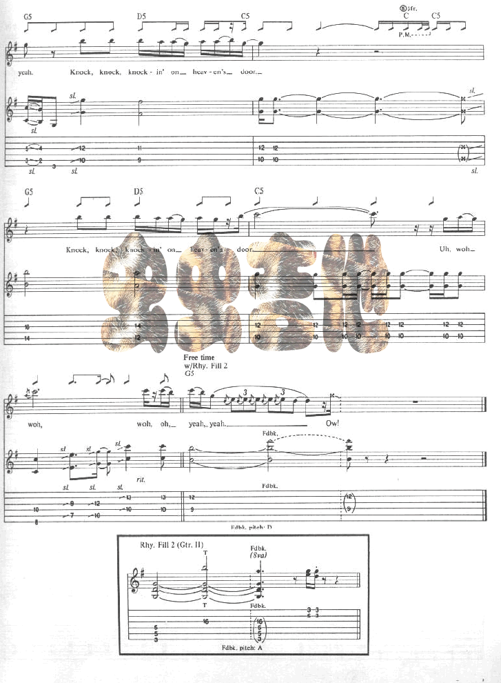 Koncking on the heaven's door by Bob Dylan Guitar Sheet Music Free