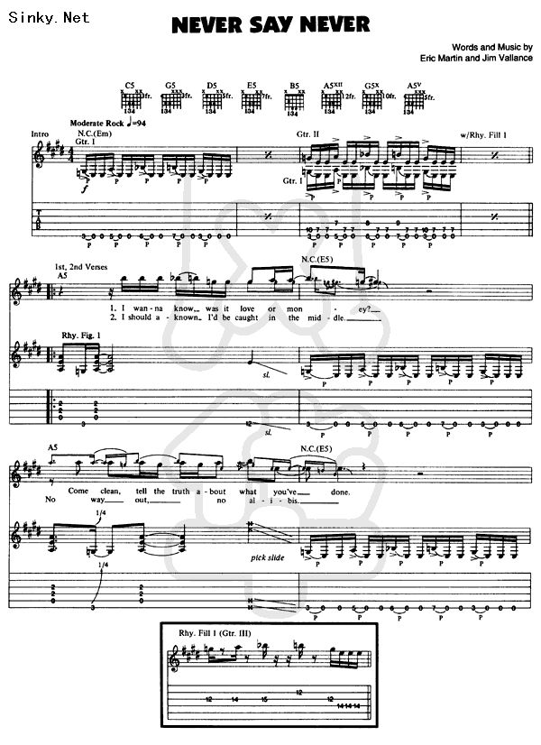 Never Say Never by Mr.Big Eric Martin Guitar Sheet Music Free