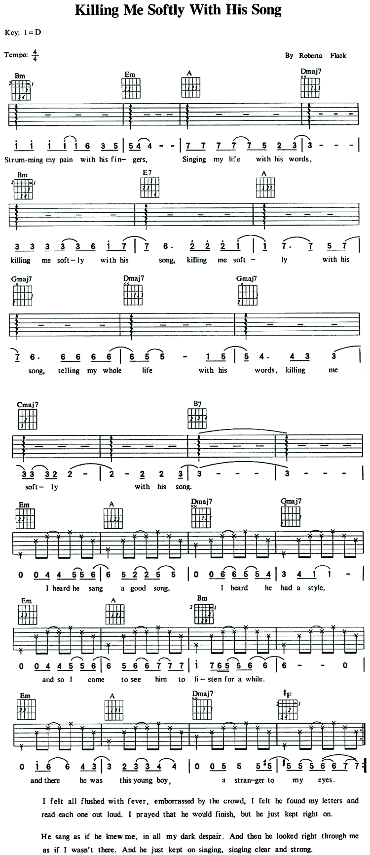 Killing Me Softly With His Song by Fugees Guitar Sheet Music Free