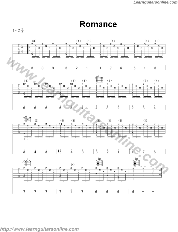 Spanish Romance by Narciso Yepes Free Guitar Sheet Music, Tabs, Chords ...