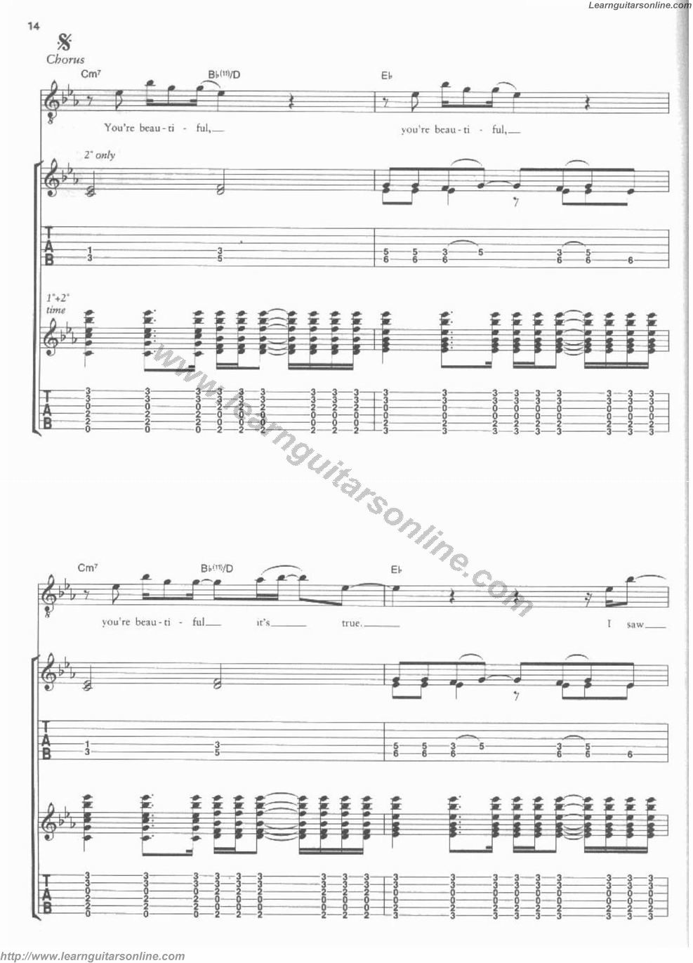 You are beautiful by James Blunt Guitar Sheet Music Free