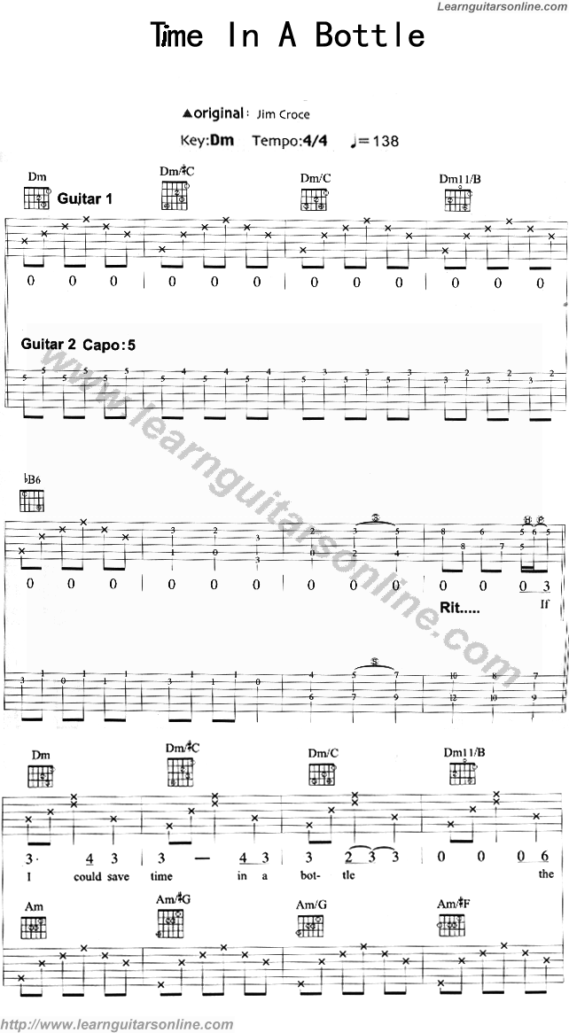 Time In A Bottle by Jim Croce Guitar Sheet Music Free