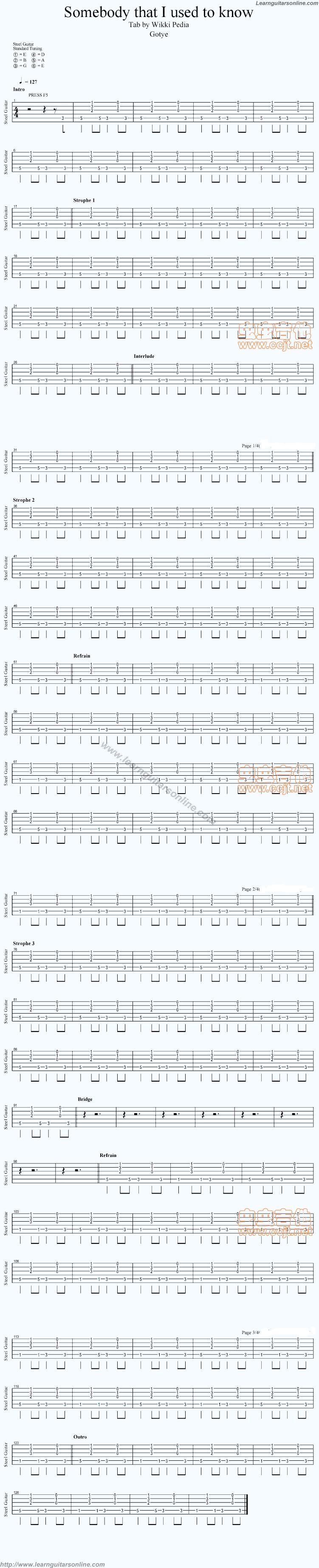 Somebody That I Used To Know by Gotye Feat Kimbra Guitar Sheet Music Free