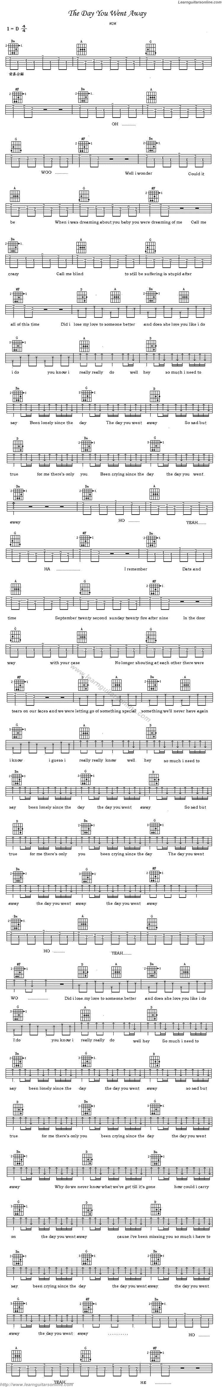 The Day You Went Away by M2M Guitar Tabs Chords Solo Sheet Music Free