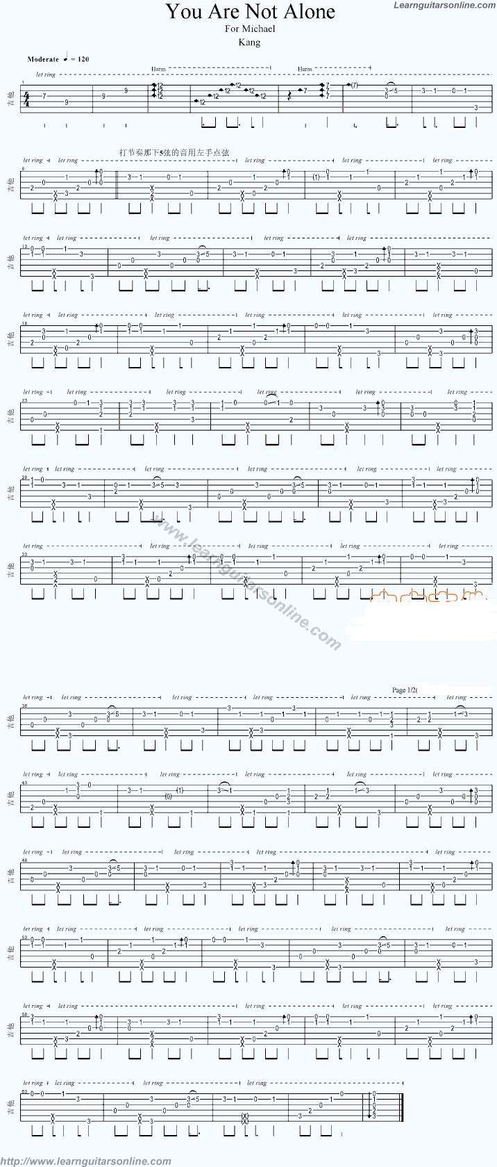 You Are Not Alone by Michael Jackson Guitar Tabs Chords Solo Notes Sheet Music Free