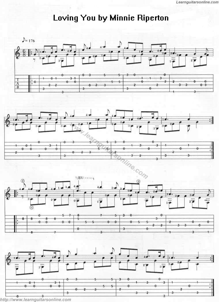 Lovin' You by Minnie Riperton Guitar Tabs Chords Solo Notes Sheet Music Free