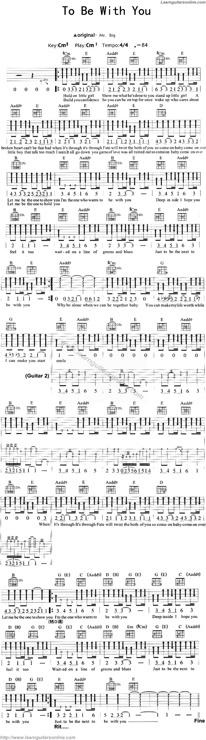 To Be With You by Mr Big Guitar Tabs Chords Solo Notes Sheet Music Free