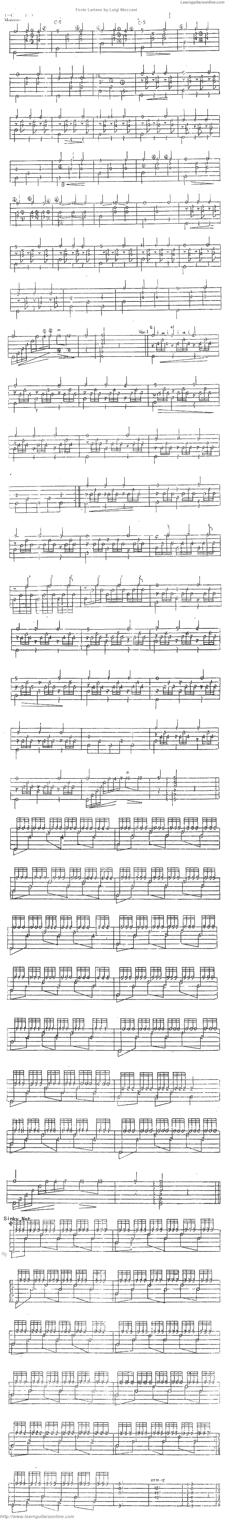 Feste Lariane by Luigi Mozzani Guitar Tabs Chords Solo Notes Sheet Music Free