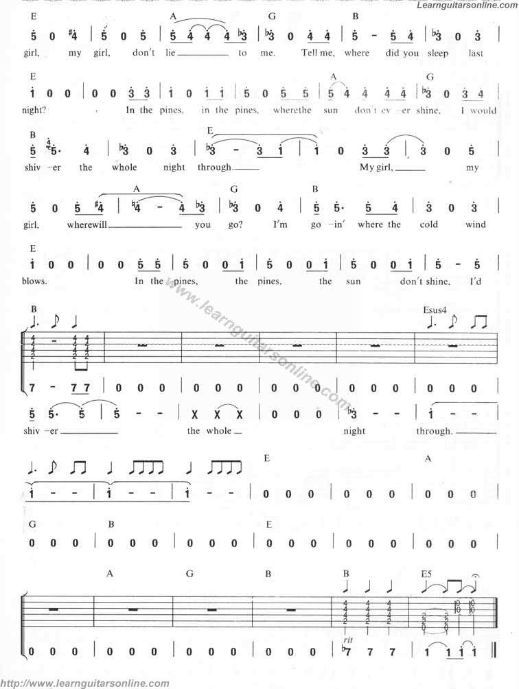 Where Did You Sleep Last Night by Nirvana Guitar Tabs Chords Solo Notes Sheet Music Free