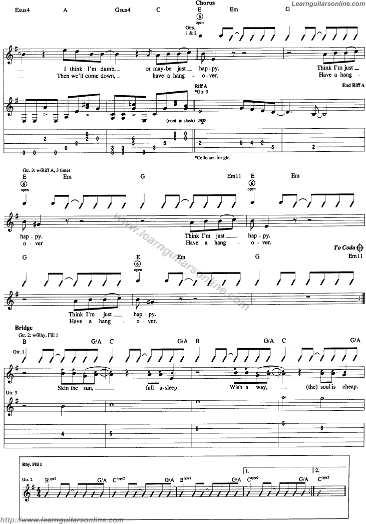 Dumb by Nirvana Guitar Tabs Chords Solo Notes Sheet Music Free