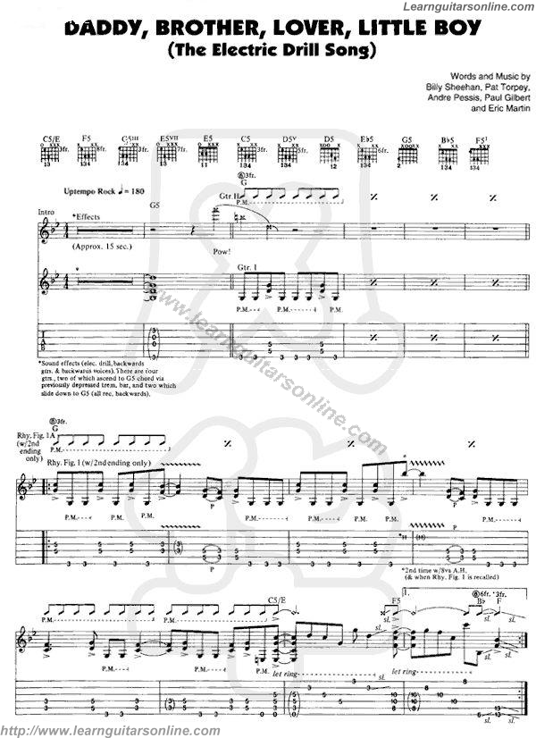 Daddy Brother Lover little Boy by Mr Big Paul Gilbert Guitar Tabs Chords Solo Notes Sheet Music Free