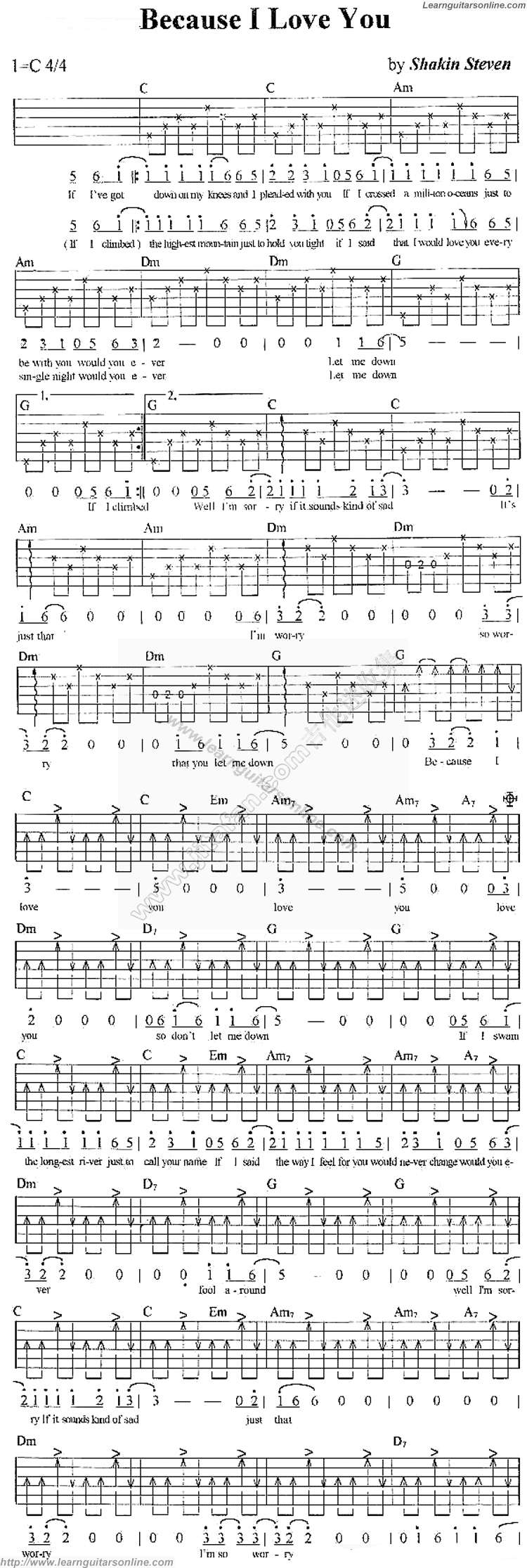Because I Love You Chords by Shakin Stevens Guitar Tabs Chords Solo Notes Sheet Music Free
