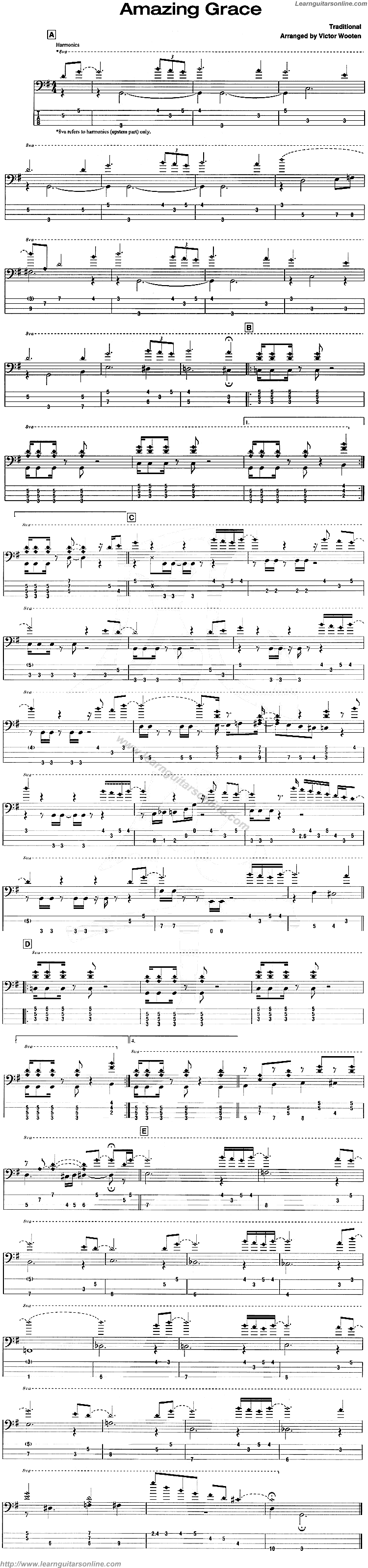 Amazing Grace Bass Tab by Victor Wooten Guitar Tabs Chords Solo Notes Sheet Music Free