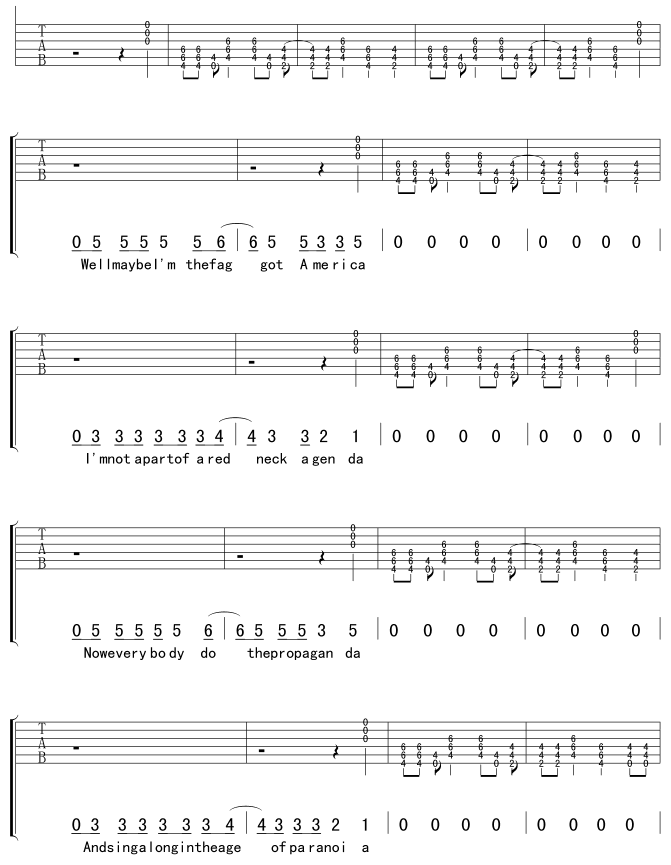 American Idiot by Green Day Guitar Sheet Music Free