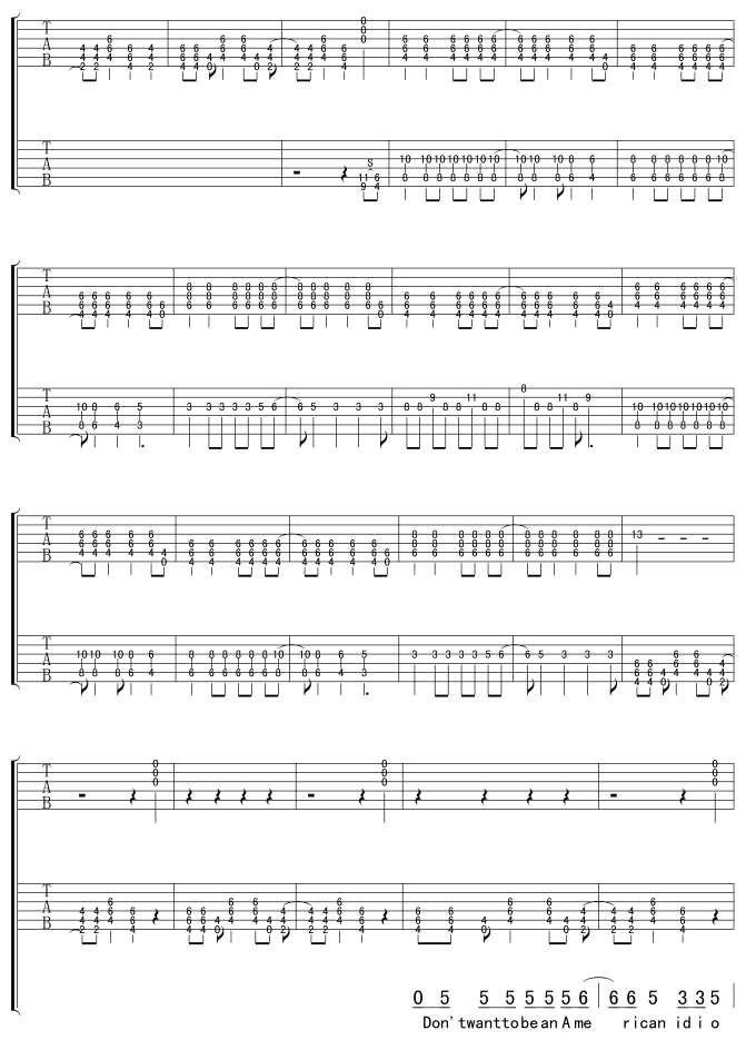 American Idiot by Green Day Guitar Sheet Music Free