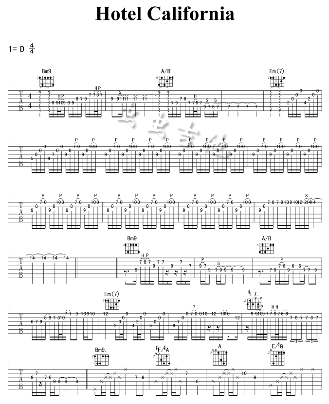 hotel california guitar solo fingerstyle style tab