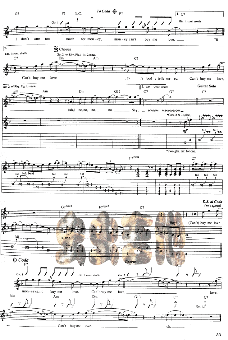 Can't Buy Me Love by The Beatles Guitar Sheet Music Free