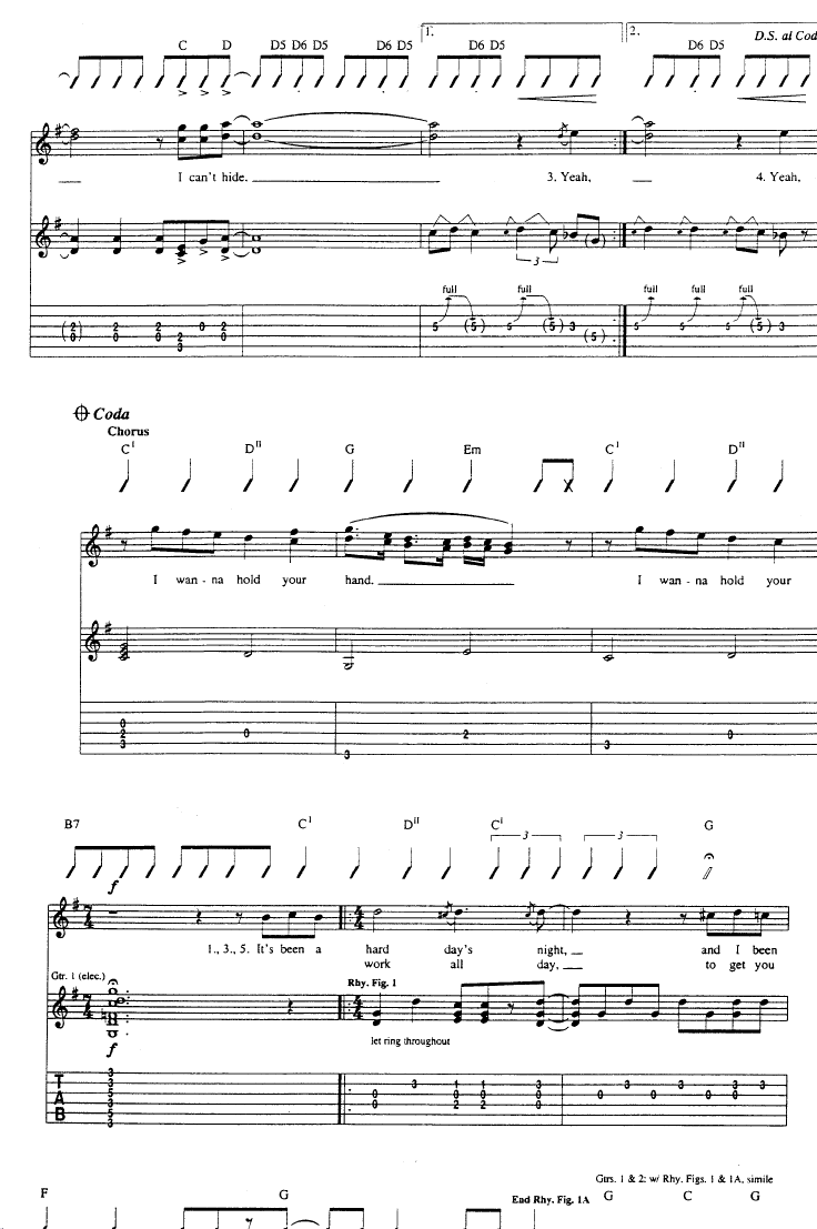 I want To Hold Your Hand by The Beatles Guitar Sheet Music Free