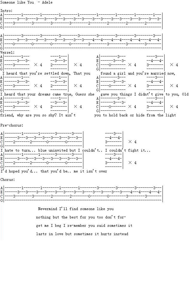 Someone Like You By Adele Guitar Sheet Music Free Guitar Tabs Chords Sheet Music Free Learnguitarsonline Com