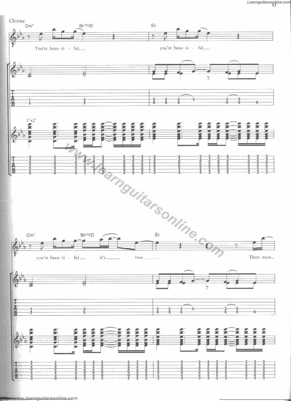 You are beautiful by James Blunt Guitar Sheet Music Free